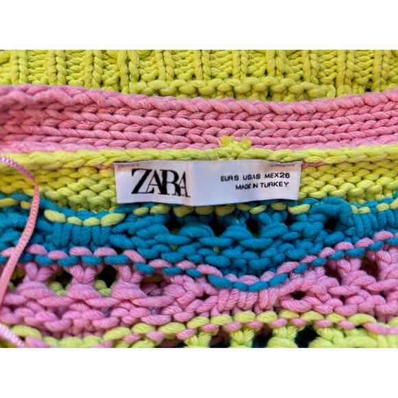 Darling ZARA Chunky Knit Open Weave Cropped Cardigan Sweater Tie Front Small - Picture 7 of 7